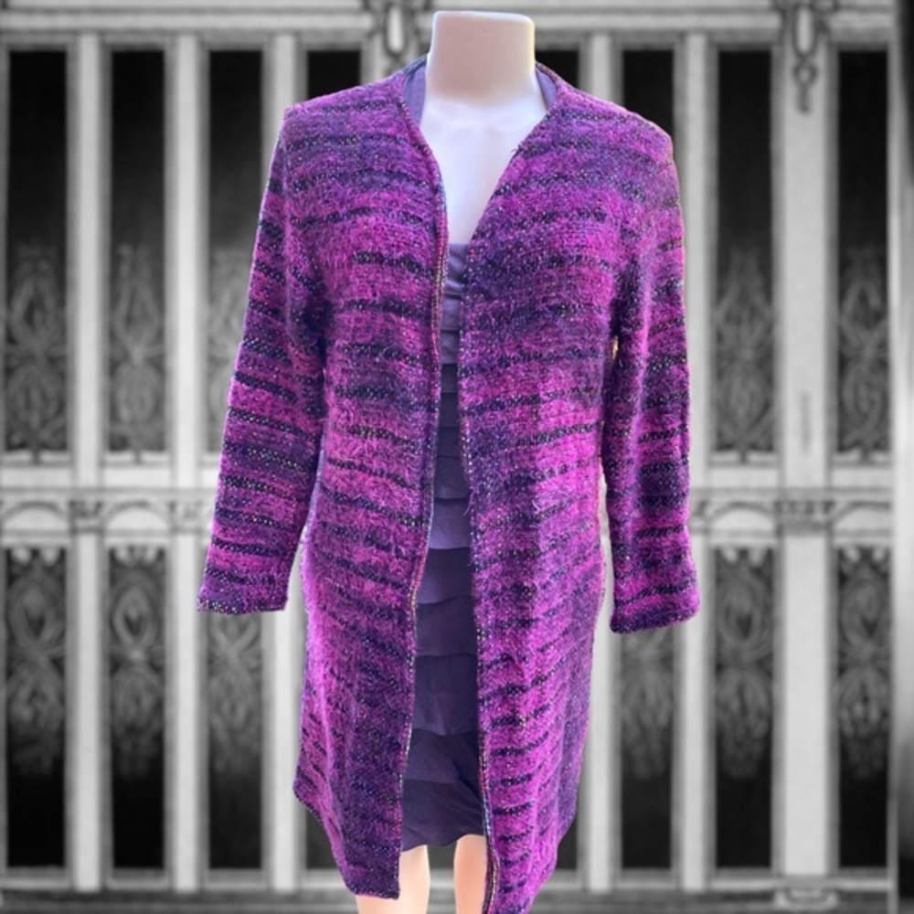 Chico's Design Eyelash Knit Duster Cardigan Purple Pink Size L